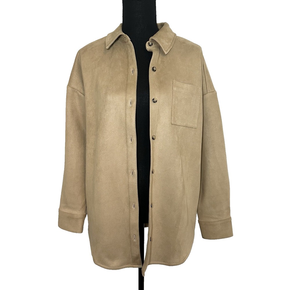 J. Jill Wearever Collection Faux Suede Beige Jacket Button Up Shacket Wheat MED